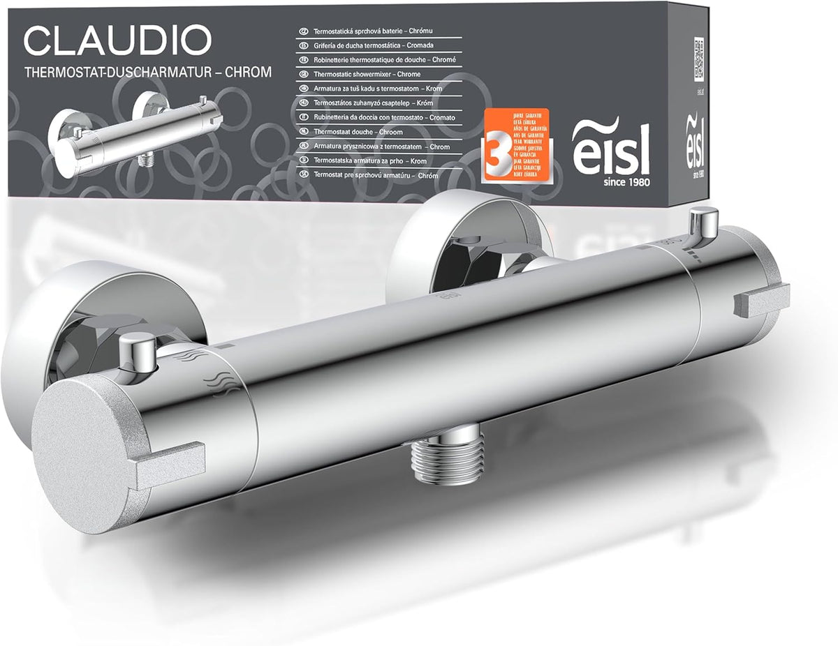 EISL Duscharmatur CLAUDIO Chrom, Mischbatterie mit Thermostat, Thermostatarmatur mit Sicherheitssperre bei 38°C, Duscharmatur mit Wassersparfunktion - neu