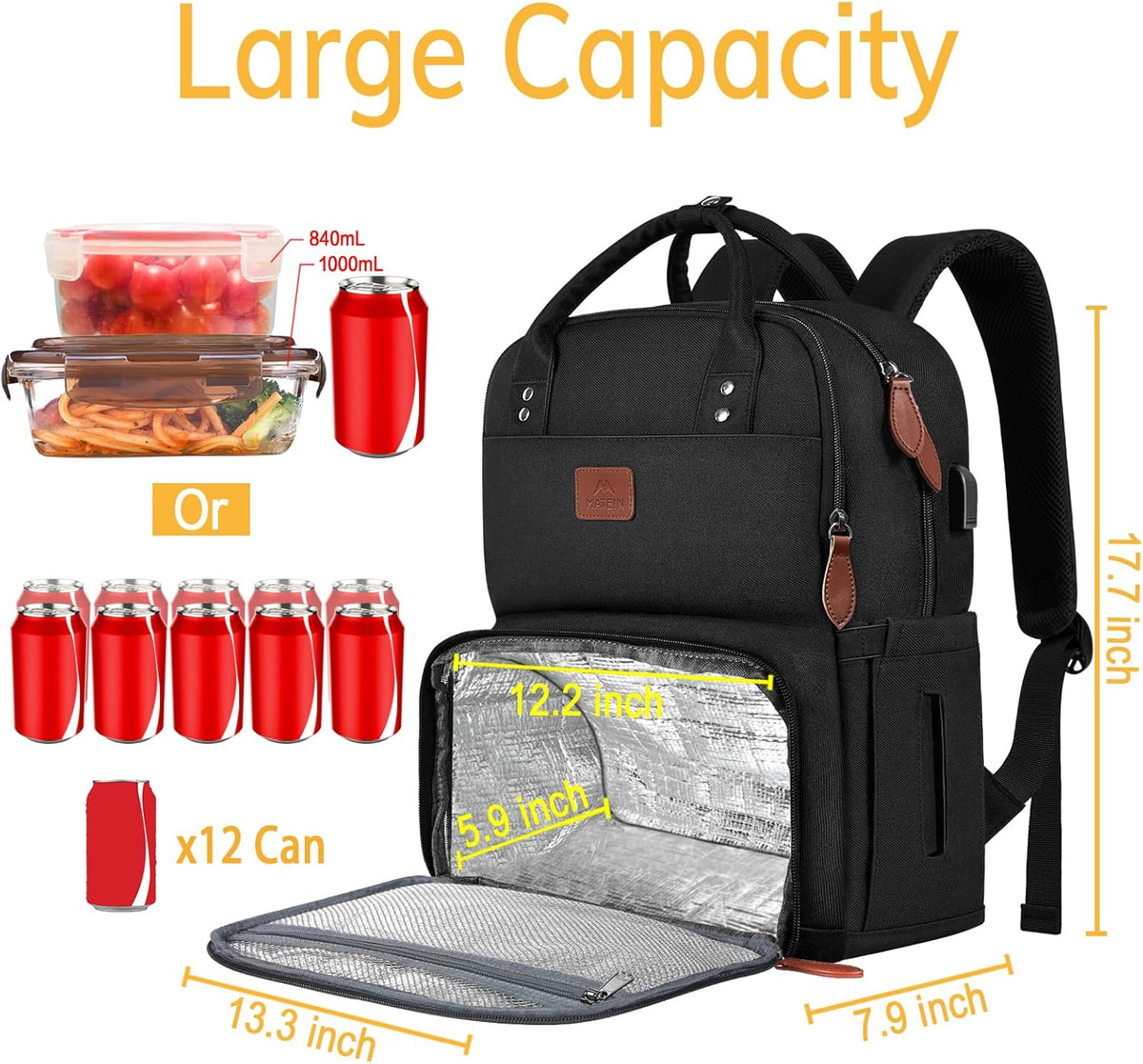 🌟 MATEIN Laptop Lunch Rucksack – 17 Zoll