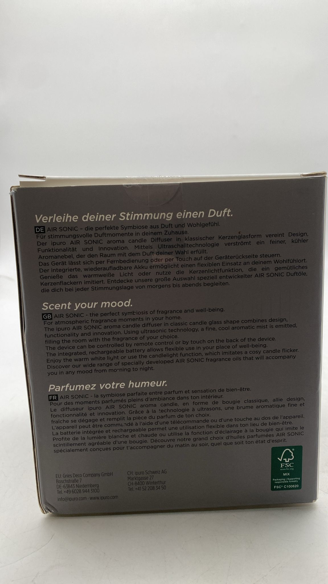 🕯️ Ipuro Air Sonic Aromakerze grau – Duftkerze Deko Kerze - neu
