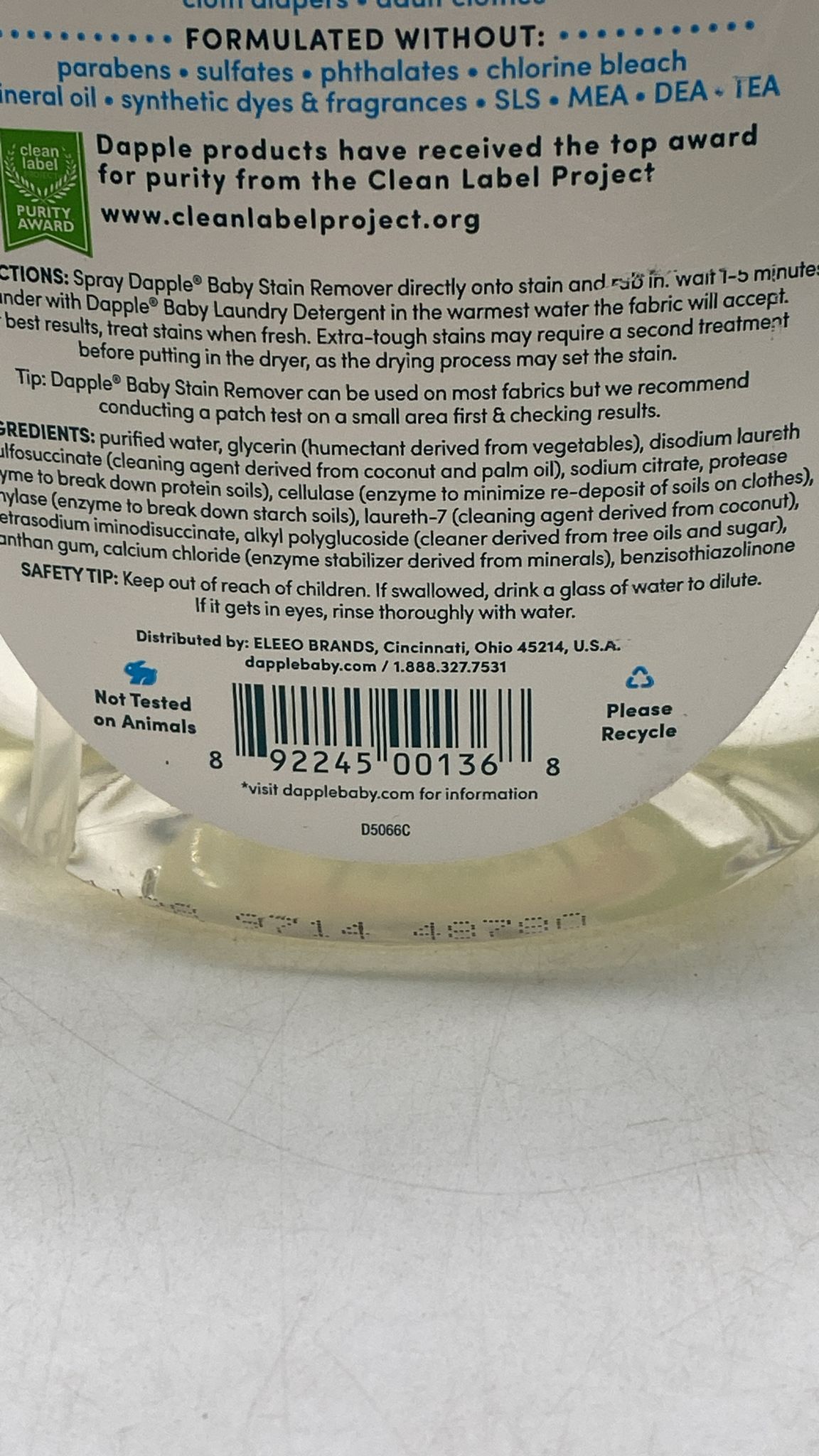 🧴 Dapple Fleckenentferner Spray – Fragrance Free Textilreiniger 500ml - neu