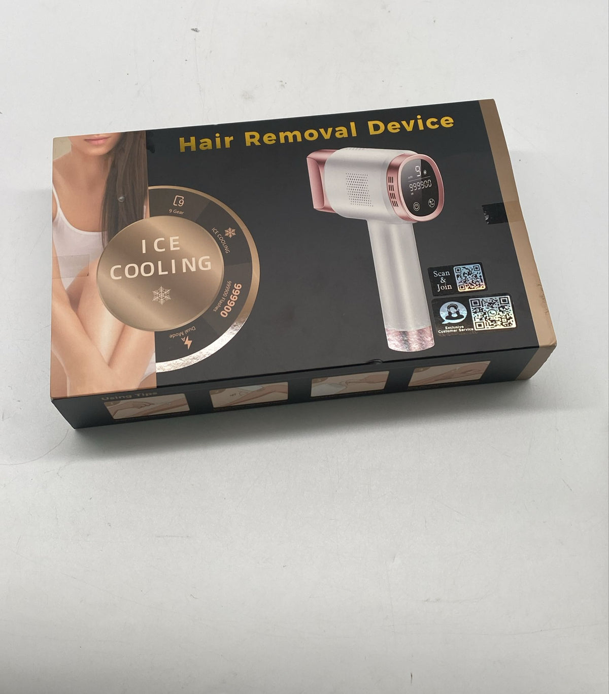 ✨ IPL Haarentfernungsgerät mit 8 °C Kühlsystem – 21 J, 9 Stufen, Auto-Glide, Gold - B-Ware