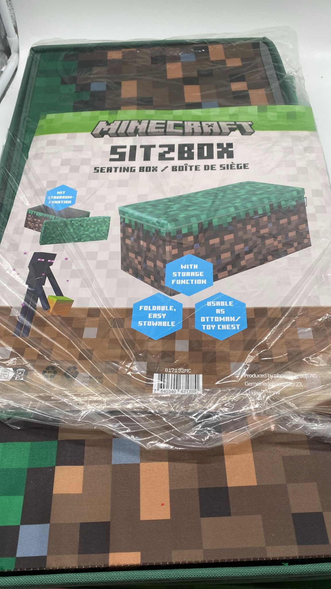 🎮 MINECRAFT Sitz- & Aufbewahrungsbox 60×30×30 cm – Grasblock, faltbar, neu