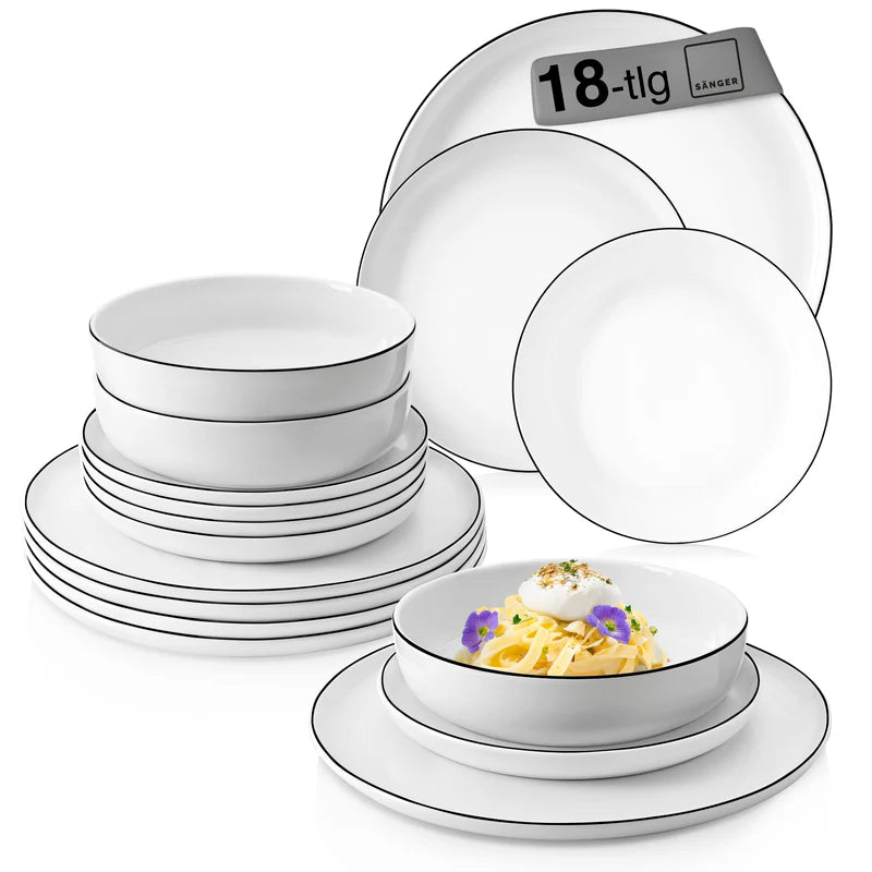 🍽️ SÄNGER Marlo Black Rim Geschirrset 18-tlg – Porzellan für 6 Personen, neu