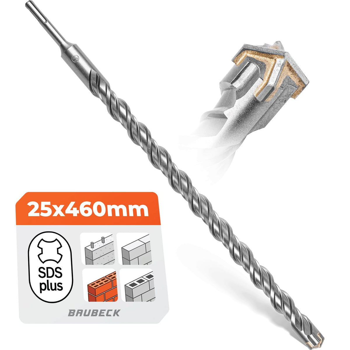 BAUBECK SDS Plus Betonbohrer 25 × 460 mm – Premium 40CR Stahl
