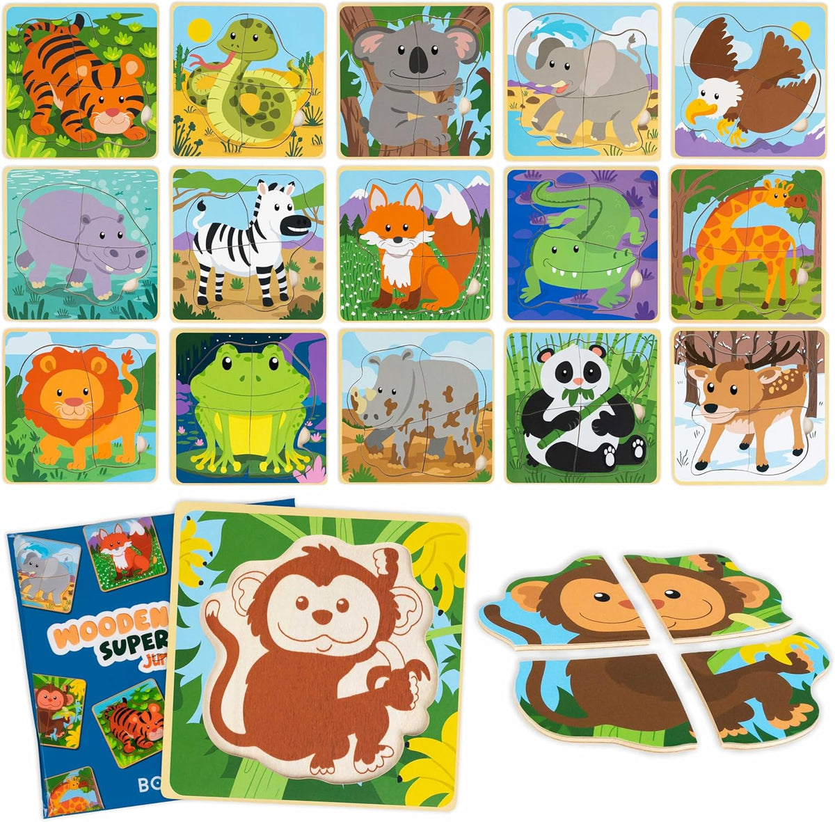 🧩 BONNYCO Holzpuzzle Set 16x – Kinder Puzzle Mitgebsel 1–5 Jahre - neu