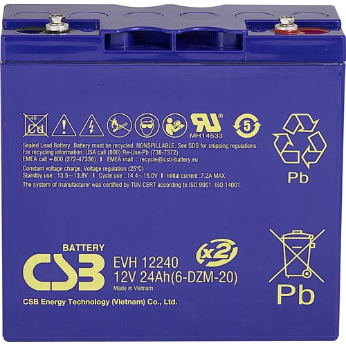 🔋 CSB EVH 12240 AGM Akku 12V 24Ah – Zyklenfest, M5 Anschluss - B-Ware