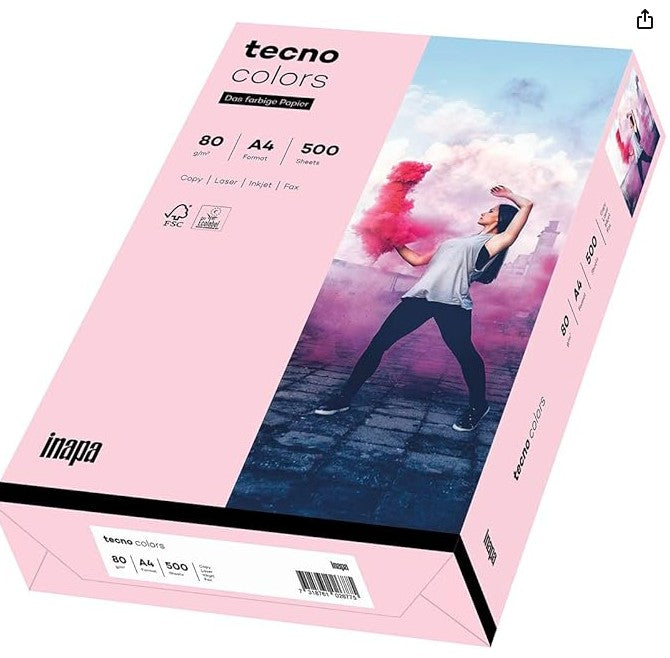 📄 inapa tecno Colors A4 Druckerpapier 80g/m² – 500 Blatt, hellrosa, neu